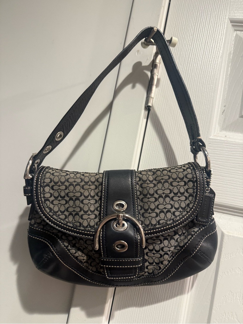 Coach Black Signature Logo Shoulder Bag with Silver Hardware